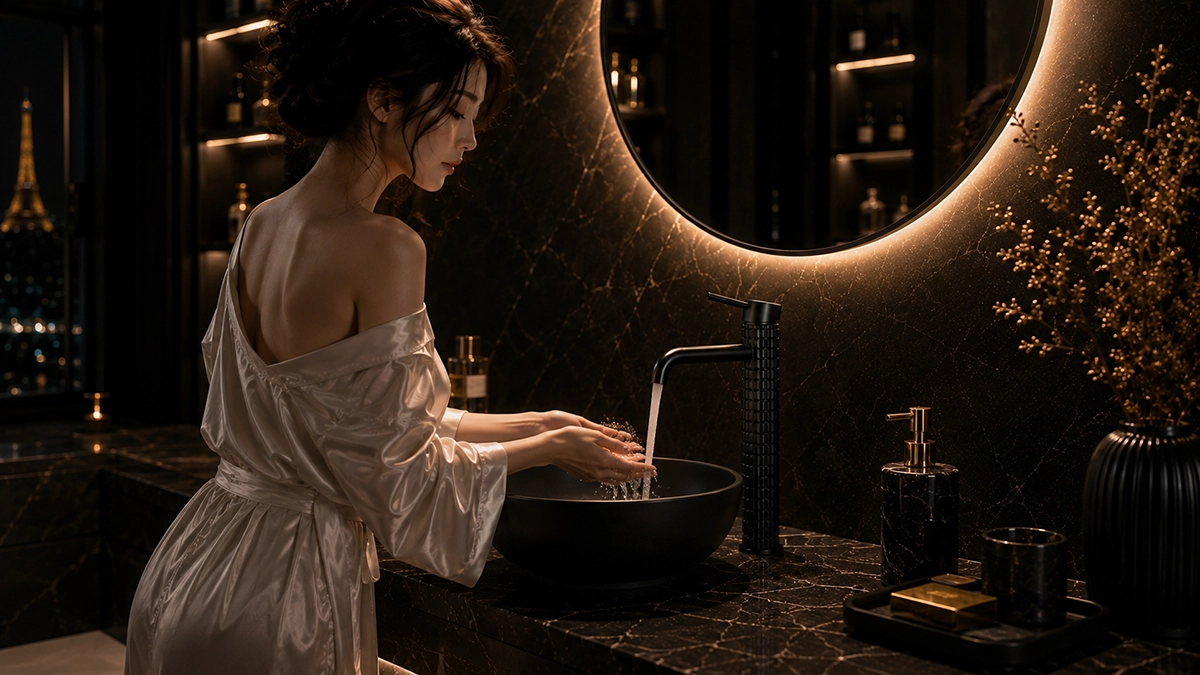 Mitigeur lavabo noir mat en laiton